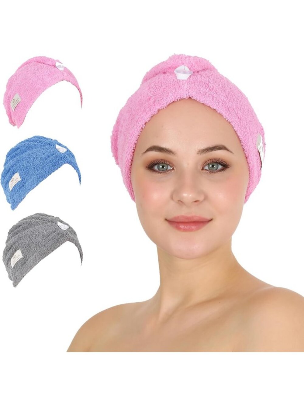 Super Absorbent Cotton Hair Towel Wraps - Fast Drying Turbans for Thick Hair (3